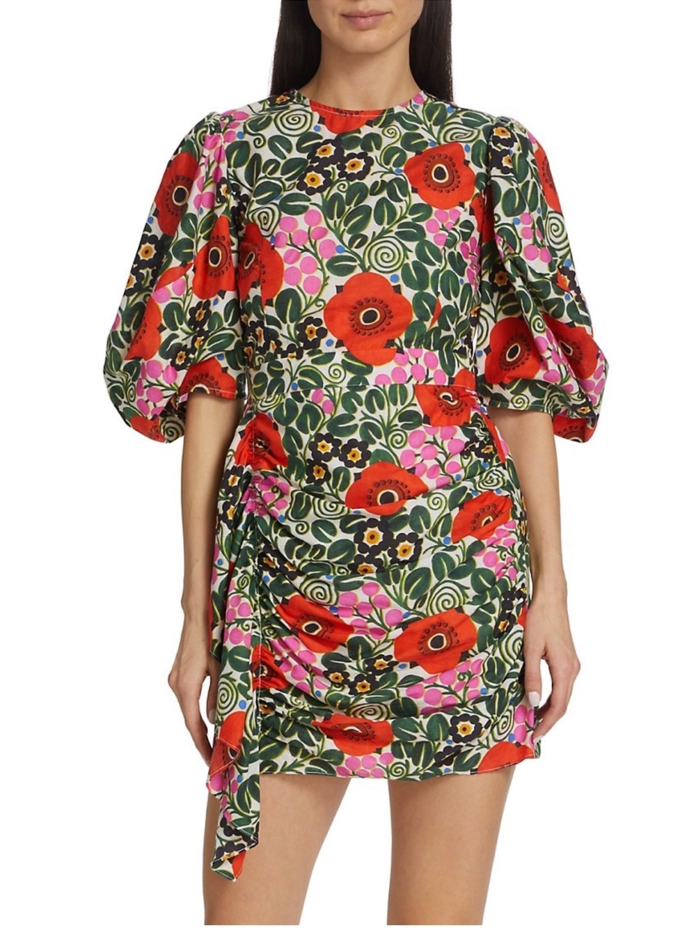 RHODE Pia Floral Print Cotton Mini Dress